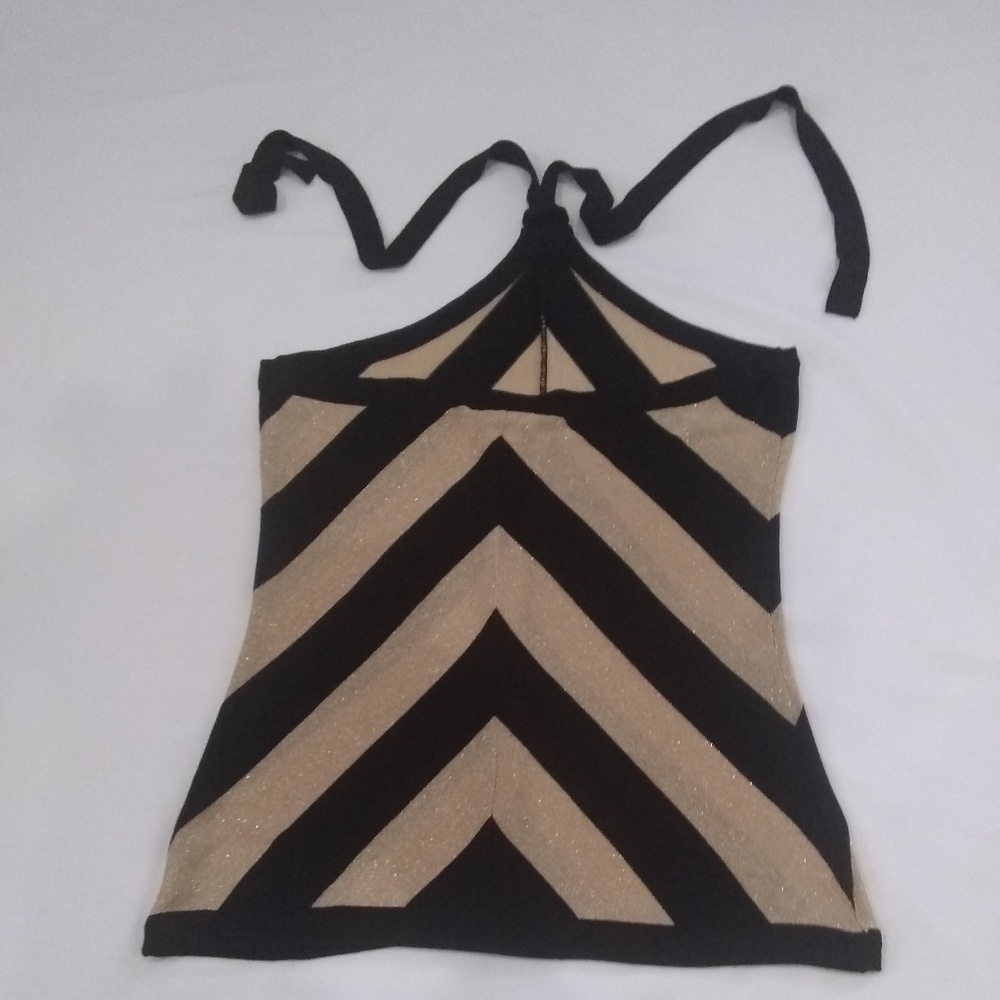 Black and Gold Tie Neck Top. - Picture 3 of 3